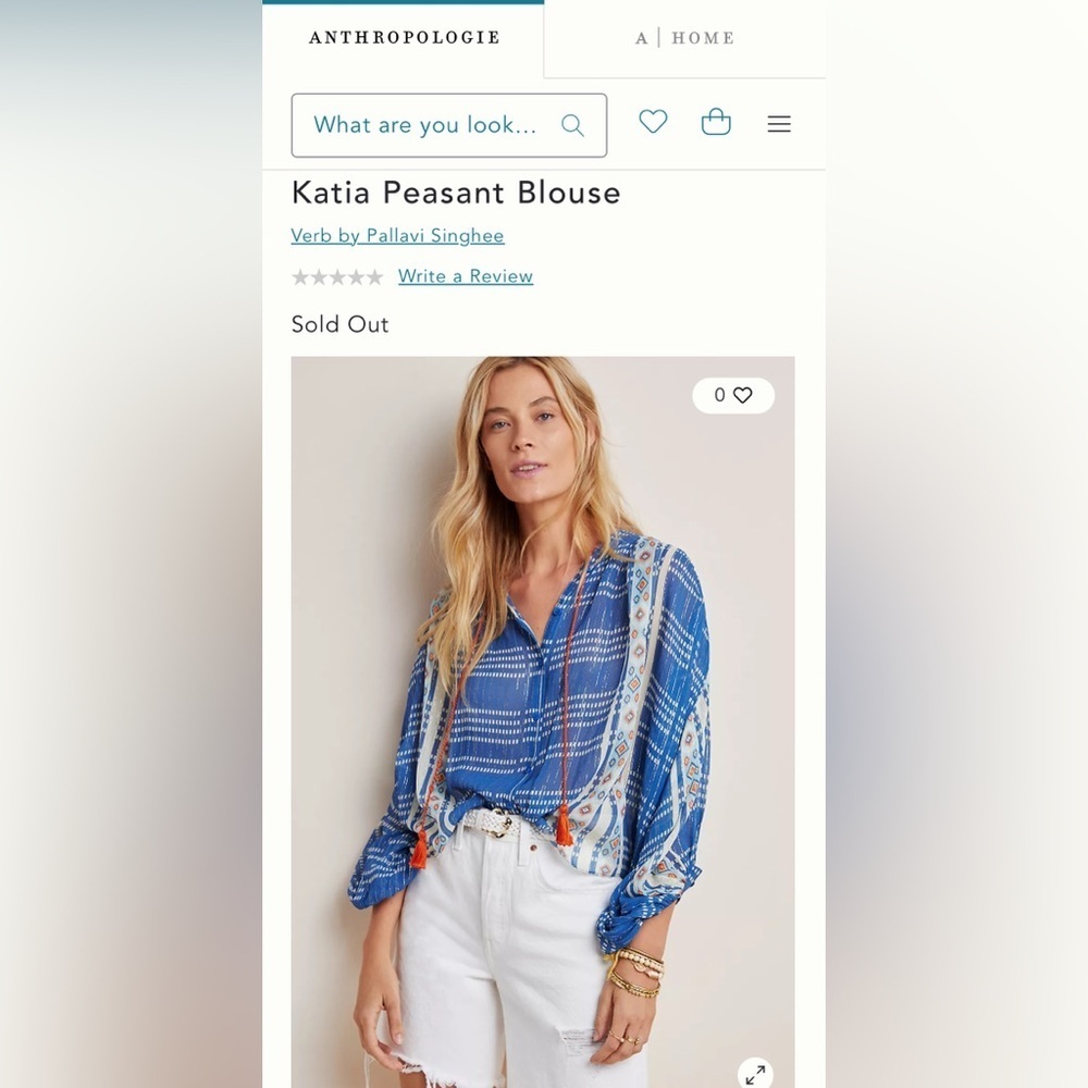 Anthropologie Katia Peasant Blouse Verb by Pallavi Singhee NWt